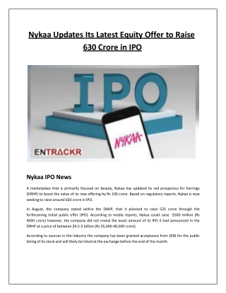 Nykaa Updates Its Latest Equity Offer to Raise 630 Crore in IPO