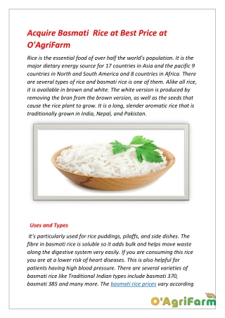 Get to know about Basmati rice prices| O'AgriFarm