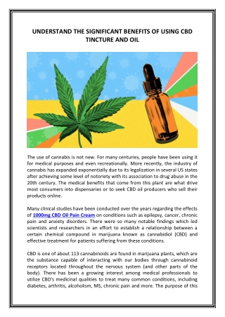 UNDERSTAND THE SIGNIFICANT BENEFITS OF USING CBD TINCTURE AND OIL