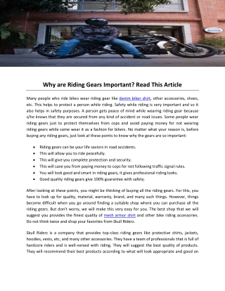 Why are Riding Gears Important Read This Article