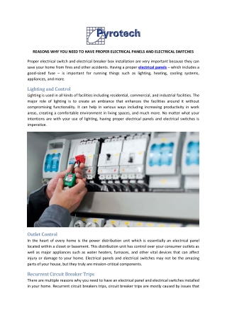 REASONS WHY YOU NEED TO HAVE PROPER ELECTRICAL PANELS AND ELECTRICAL SWITCHES