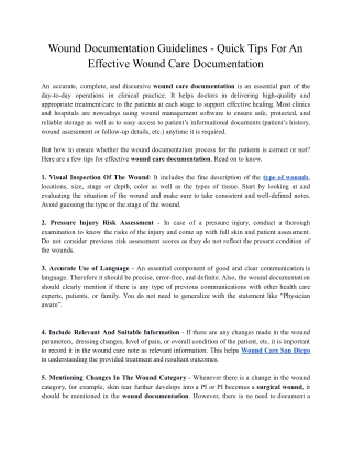 Wound Documentation Guidelines - Quick Tips For An Effective Wound Care Document