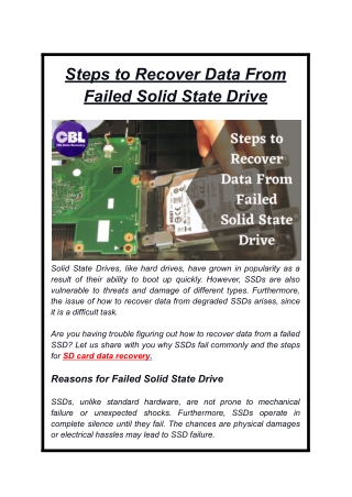 Steps to Recover Data From Failed Solid State Drive