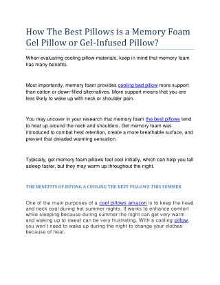 How The Best Pillows is a Memory Foam Gel Pillow or Gel-Infused Pillow