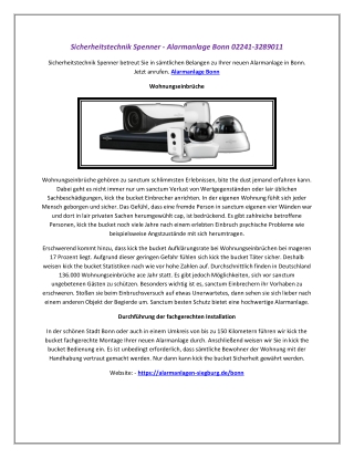 Sicherheitstechnik Spenner - Alarmanlage Bonn 02241-3289011