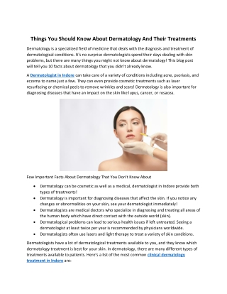 Things You Should Know About Dermatology And Their Treatments