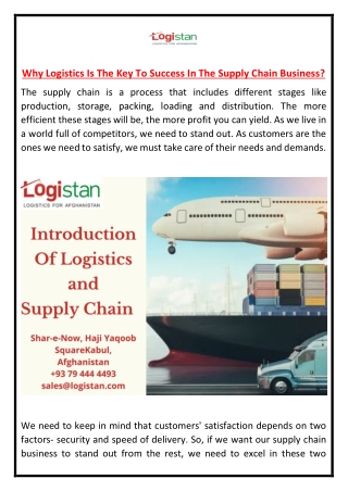 Why Logistics Is The Key To Success In The Supply Chain Business