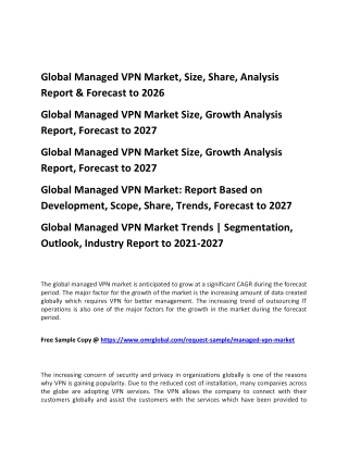 Global Managed VPN Market, Size, Share, Analysis Report & Forecast to 2026