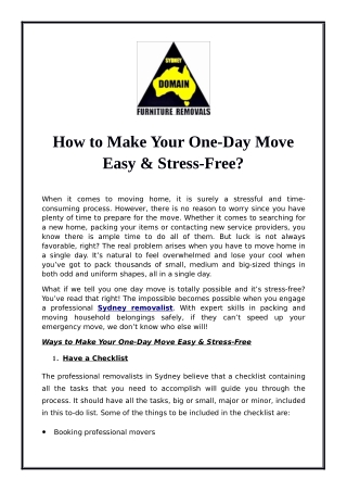 How to Make Your One-Day Move Easy & Stress-Free?