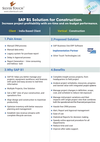 SAP BUSINESS ONE FOR CONSTRUCTION INDUSTRY