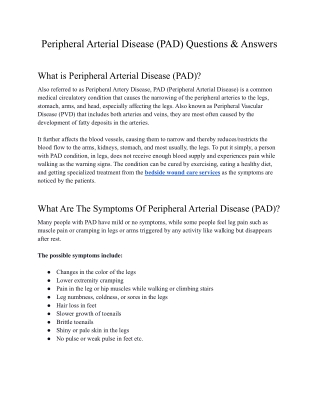 Peripheral Arterial Disease (PAD) Questions & Answers