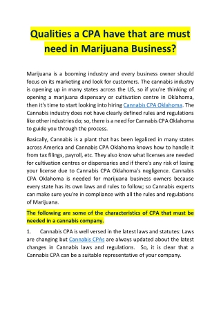 Qualities a CPA have that are must need in Marijuana Business