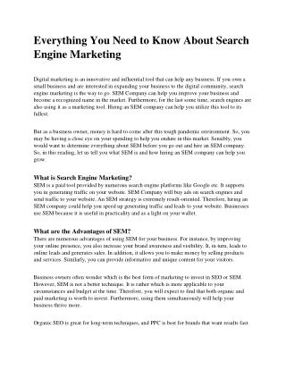 Everything You Need to Know About Search Engine Marketing.