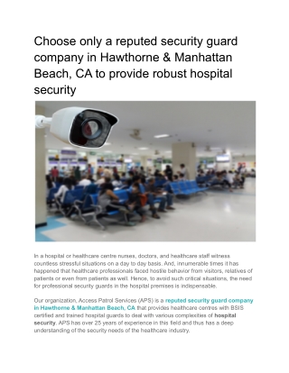 Choose only a reputed security guard company in Hawthorne & Manhattan Beach, CA to provide robust hospital security (1)