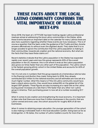 These Facts About the Local Latino Community Confirms the Vital Importance of Regular Meet