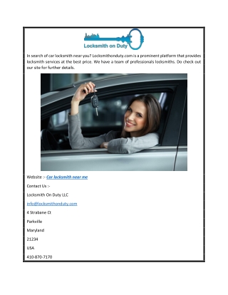 Car Locksmith Near Me  Locksmithonduty.com