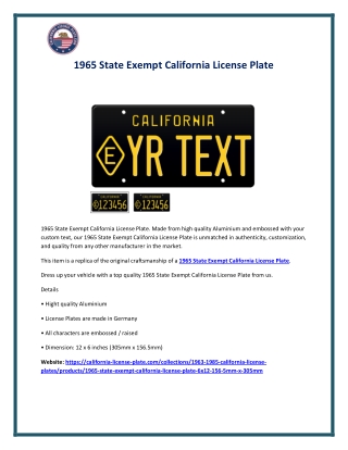 1965 State Exempt California License Plate