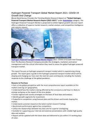 Hydrogen Powered Transport Global Market Report 2021: COVID-19 Growth And Change