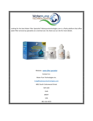 Water Filter Specialist |Waterpuretechnologies.com