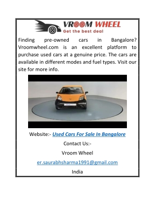 Used Cars for Sale in Bangalore | Vroomwheel.com