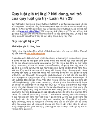 Quy luật giá trị là gì? Nội dung, vai trò của quy luật giá trị - Luận Văn 2S