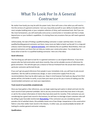 What To Look For In A General Contractor