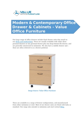 Modern & Contemporary Office Drawer & Cabinets - Value Office Furniture