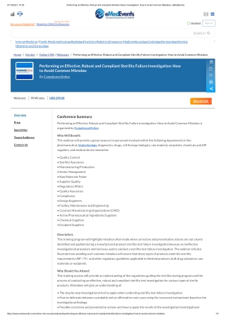 Performing an Effective, Robust and Compliant Sterility Failure Investigation_ How to Avoid Common Mistakes _ eMedEvents