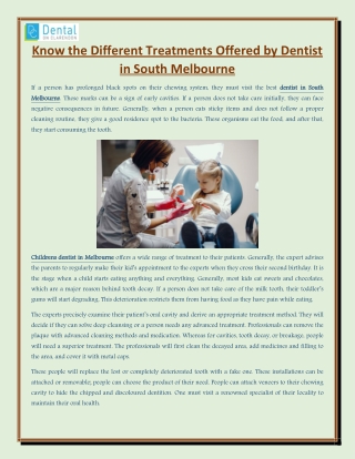 Know the Different Treatments Offered by Dentist in South Melbourne