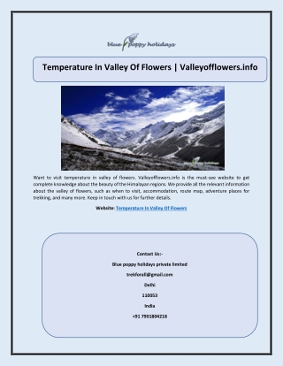 Temperature In Valley Of Flowers | Valleyofflowers.info