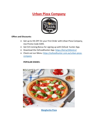 5% off - Urban Pizza Company Menu Toowoomba City, QLD