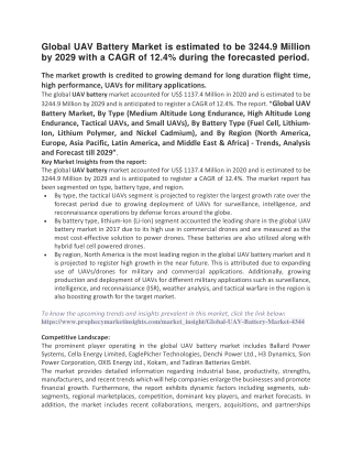 Global UAV Battery Market is estimated to be 3241