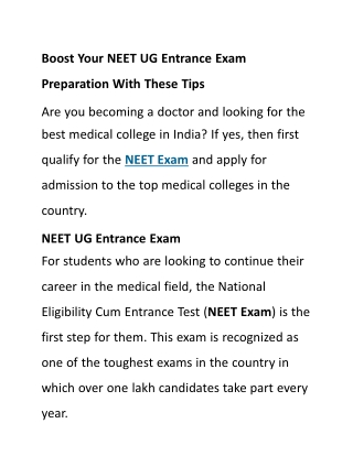 Boost Your NEET UG Entrance Exam Preparation With These Tips