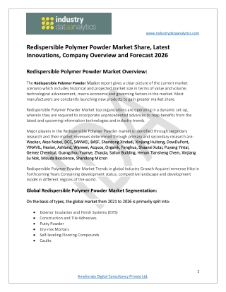 Redispersible Polymer Powder Market Opportunities, Revenue Analysis till 2026
