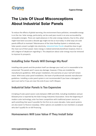 The Lists Of Usual Misconceptions About Industrial Solar Panels