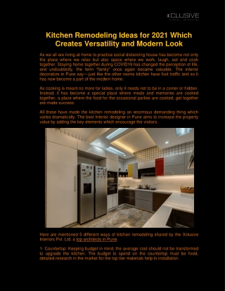 Kitchen Remodeling Ideas for 2021 Which Creates Versatility and Modern Look