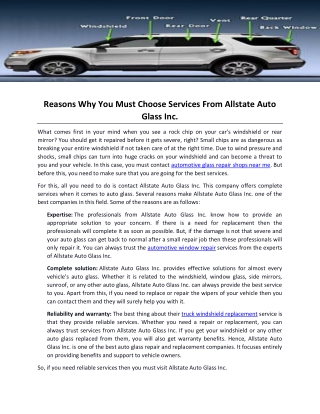 Reasons Why You Must Choose Services From Allstate Auto Glass Inc