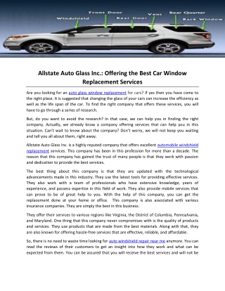 Allstate Auto Glass Inc- Offering the Best Car Window Replacement Services
