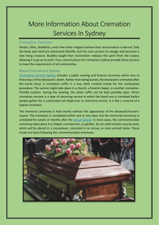 More Information About Cremation Services In Sydney