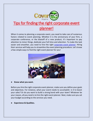 Tips for finding the right corporate event planner!