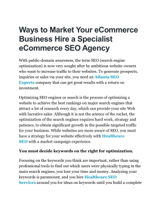 Ways to Market Your eCommerce Business Hire a Specialist eCommerce SEO Agency