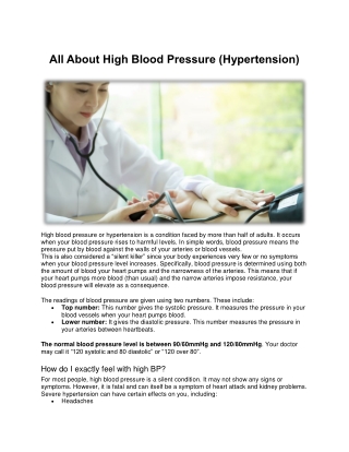 All About High Blood Pressure (Hypertension)