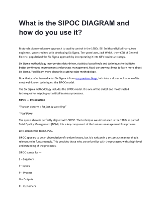 What is the SIPOC DIAGRAM and how do you use it?