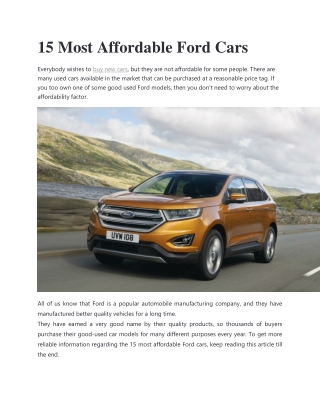 15 Most Affordable Ford Cars