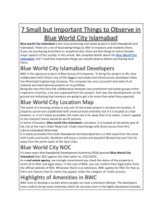 7 Small but Important Things to Observe in Blue World City Islamabad