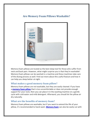 Are Memory Foam Pillows Washable