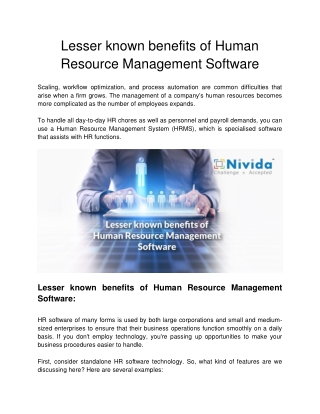 Nivida - Lesser known benefits of Human Resource Management Software