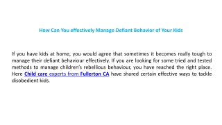 How Can You effectively Manage Defiant Behavior of Your Kids