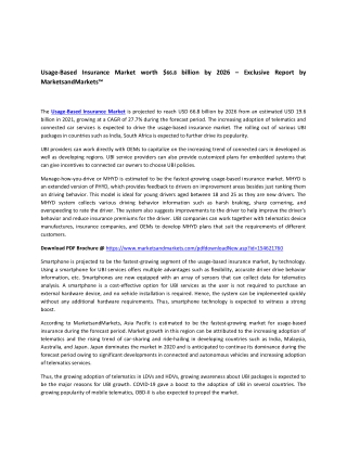 Usage-Based Insurance Market worth $66.8 billion by 2026 – Exclusive Report by M