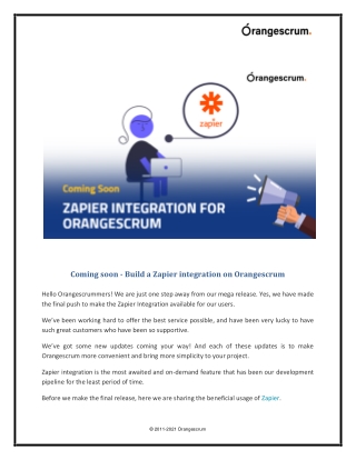 Coming soon - Build a Zapier integration on Orangescrum